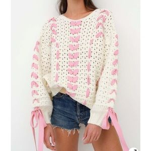 For Love And Lemons Cream and Pink Sweater